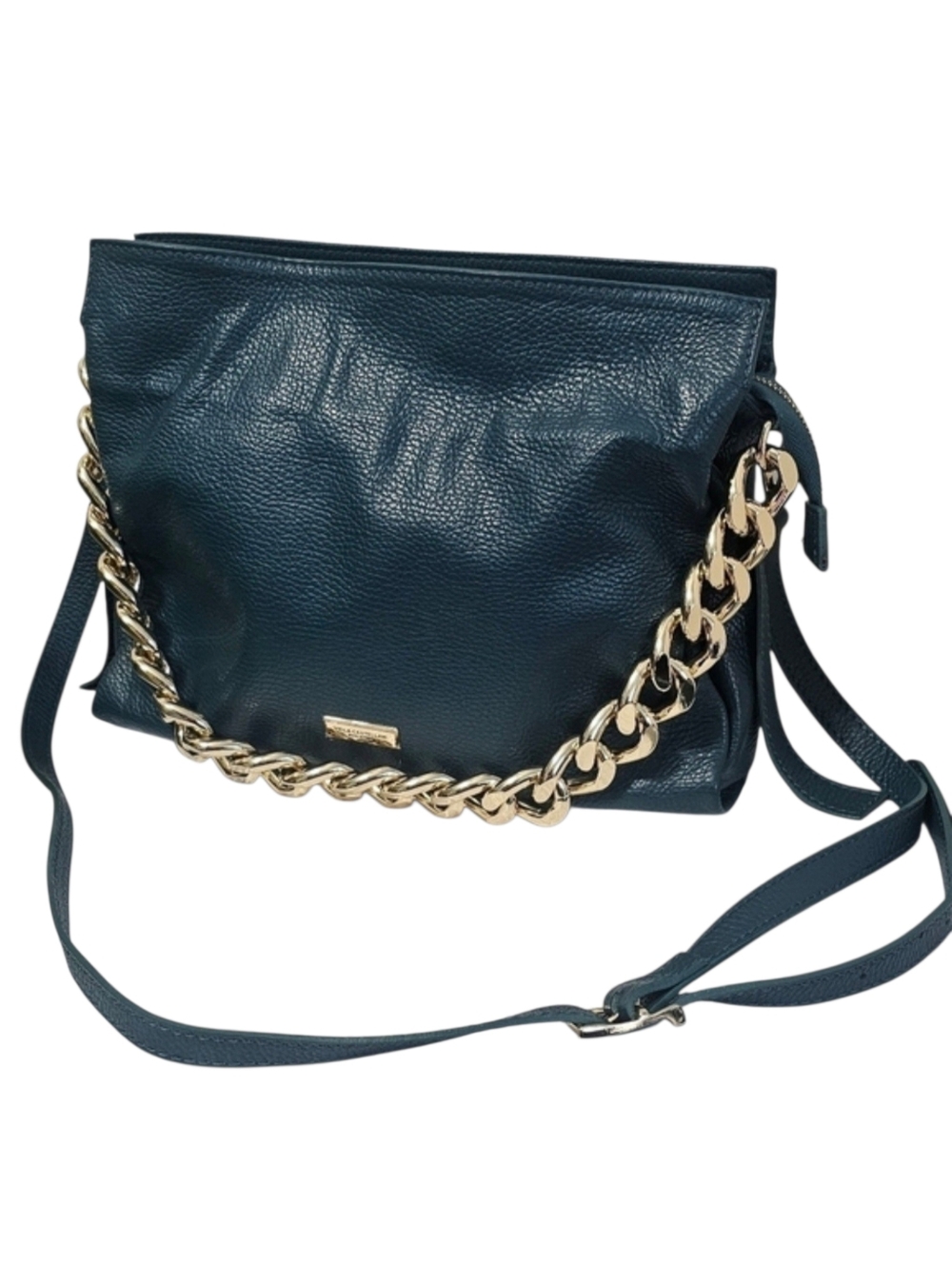 Viola Castellani Teal-Gold Chain Leather Bag - Picture 2 of 9